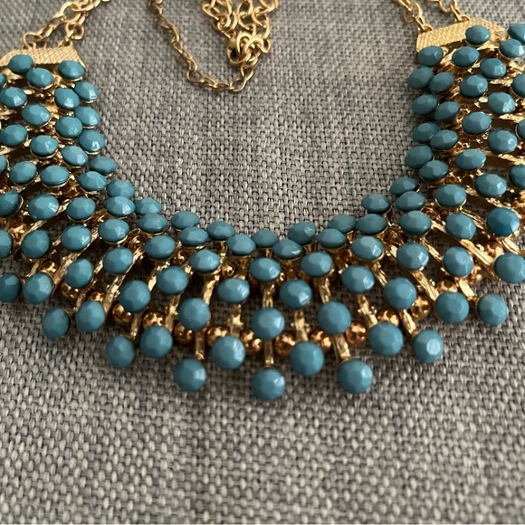 Egyptian Revival Bib Collar Necklace Opaque Bluish/Green Stone Pin Cushion - Picture 13 of 16